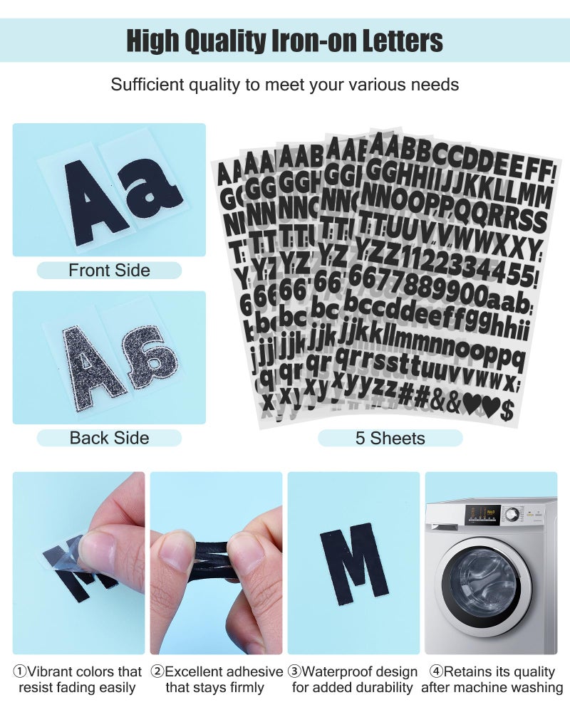 Craftizon 1 Inch Iron on Letters and Numbers for Clothing  5 Sheets 755 Pieces Vinyl Heat Transfers Letters with A-Z and 0-9 Iron on Letters for Fabric Numbers Alphabet Sticker for T-Shirt Designs DIY Craft - Image 3